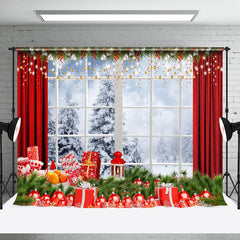 Lofaris Natürlich Schneebedeckt Wald Weihnachten Fenster Szene Hintergrund