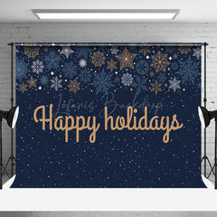 Lofaris Marine Blau Schneeflocke Gold Glücklich Feiertage Hintergrund