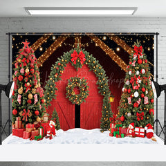 Lofaris Nacht Licht Rot Scheune Bogen Kranz Weihnachten Hintergrund