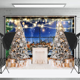Lofaris Nacht Stadt Kamin Baum Fenster Weihnachten Hintergrund