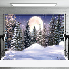 Lofaris Malerei Schneebedeckt Winter Mond Nacht Wald Hintergrund