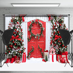 Lofaris Kiefer Zweige Kranz Holz Tür Weihnachten Hintergrund