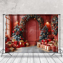 Lofaris Kiefer Blätter Bogen Retro Rot Zimmer Weihnachten Hintergrund