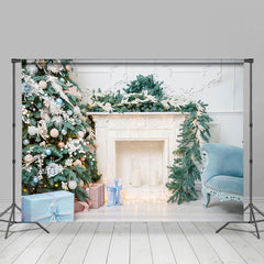 Lofaris Kiefer Blätter Weiß Kamin Sofa Weihnachten Hintergrund