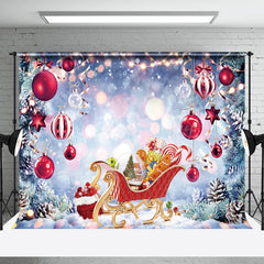 Lofaris Kiefer Rot Ornamente Wagen Bokeh Weihnachten Hintergrund