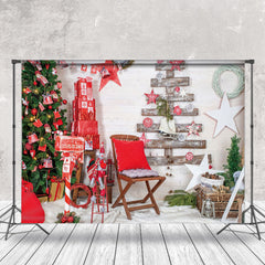 Lofaris Kiefer Baum Brief Kasten Geschenk Stuhl Weihnachten Hintergrund