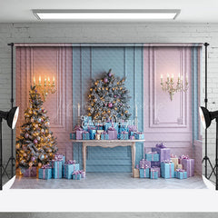 Lofaris Rosa Blau Wand Geschenk Kasten Kiefer Baum Weihnachten Hintergrund