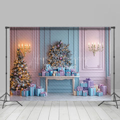 Lofaris Rosa Blau Wand Geschenk Kasten Kiefer Baum Weihnachten Hintergrund