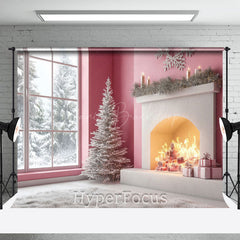 Lofaris Rosa Kamin Fenster Schnee Wald Weihnachten Hintergrund