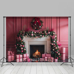 Lofaris Rosa Jahrgang Wand Kamin Kranz Weihnachten Hintergrund