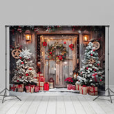 Lofaris Weihnachtsstern Kranz Scheune Tür Weihnachten Foto Hintergrund