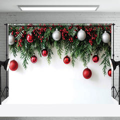 Lofaris Rein Weiß Wand Kiefer Blätter Glocken Weihnachten Hintergrund