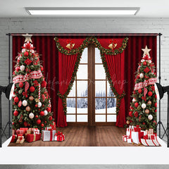 Lofaris Rot Vorhang Glocke Fenster Winter Weihnachten Hintergrund