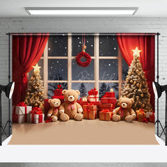 Lofaris Rot Vorhang Fenster Teddy Tragen Schnee Weihnachten Hintergrund
