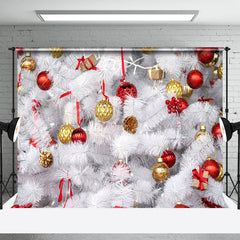 Lofaris Rot Gold Flitter Weiß Kiefer Blätter Weihnachten Hintergrund