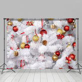 Lofaris Rot Gold Flitter Weiß Kiefer Blätter Weihnachten Hintergrund