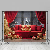 Lofaris Rot Sofa Teddy Tragen Vorhang Fenster Baum Weihnachten Hintergrund