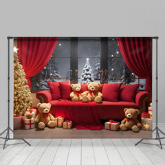 Lofaris Rot Sofa Teddy Tragen Vorhang Fenster Baum Weihnachten Hintergrund