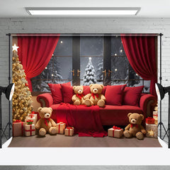 Lofaris Rot Sofa Teddy Tragen Vorhang Fenster Baum Weihnachten Hintergrund