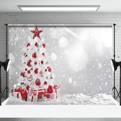 Lofaris Rot Weiß Flitter Kiefer Baum Bokeh Weihnachten Hintergrund