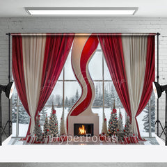 Lofaris Rot Weiß Vorhang Kamin Fenster Weihnachten Hintergrund