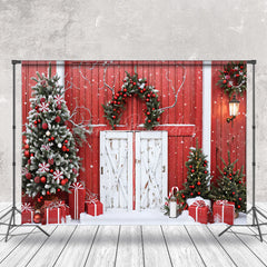 Lofaris Rot Holz Wand Tür Kranz Schnee Weihnachten Hintergrund