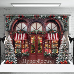 Lofaris Rot Aus Holz Lit Speichern Schneebedeckt Festlich Weihnachten Hintergrund