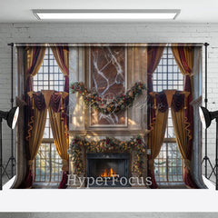 Lofaris Rot Gelb Vorhang Kamin Weihnachten Stimmung Hintergrund