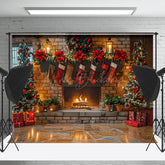 Lofaris Retro Ziegel Kamin Kerzenlicht Weihnachten Hintergrund