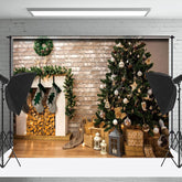 Lofaris Retro Ziegel Wand Baum Kamin Weihnachten Hintergrund