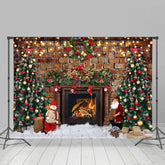 Lofaris Retro Ziegel Wand Kamin Bäume Weihnachten Hintergrund