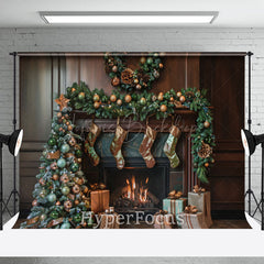 Lofaris Retro Braun Kamin Baum Geschenke Weihnachten Hintergrund