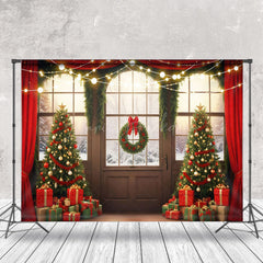 Lofaris Retro Tür Schneebedeckt Wald Szene Weihnachten Hintergrund