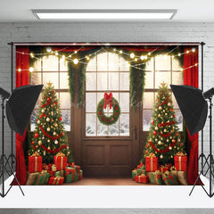 Lofaris Retro Tür Schneebedeckt Wald Szene Weihnachten Hintergrund