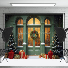 Lofaris Retro Grün Haus Weihnachten Baum Geschenke Weihnachten Hintergrund