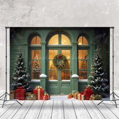 Lofaris Retro Grün Haus Weihnachten Baum Geschenke Weihnachten Hintergrund