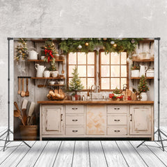 Lofaris Retro Küche Kiefer Blätter Fröhlich Weihnachten Hintergrund
