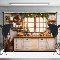 Lofaris Retro Küche Kiefer Blätter Fröhlich Weihnachten Hintergrund