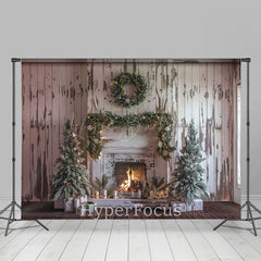 Lofaris Retro Holz Wand Warm Kamin Weihnachten Hintergrund