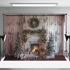 Lofaris Retro Holz Wand Warm Kamin Weihnachten Hintergrund