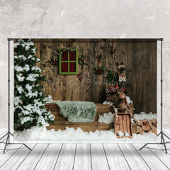 Lofaris Retro Aus Holz Licht Zeichenfolge Schnee Szene Foto Hintergrund