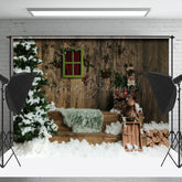 Lofaris Retro Aus Holz Licht Zeichenfolge Schnee Szene Foto Hintergrund