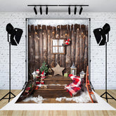 Lofaris Retro Aus Holz stand Schneebedeckt Weihnachten Stimmung Hintergrund
