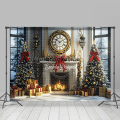 Lofaris Runden Uhr Kamin Golden Geschenk Kasten Weihnachten Hintergrund