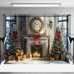 Lofaris Runden Uhr Kamin Golden Geschenk Kasten Weihnachten Hintergrund