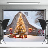 Lofaris Ländlich Haus Weihnachten Bäume Schneebedeckt Weihnachten Stimmung Hintergrund