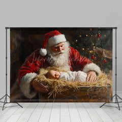 Lofaris Weihnachtsmann Klaus Retro Heu Wanne Geburt Weihnachten Hintergrund