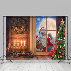 Lofaris Weihnachtsmann Draußen Fenster Nacht Holz Weihnachten Hintergrund