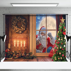 Lofaris Weihnachtsmann Draußen Fenster Nacht Holz Weihnachten Hintergrund