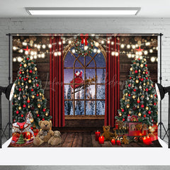 Lofaris Weihnachtsmann Schlitten Holz Fenster Vorhang Weihnachten Hintergrund